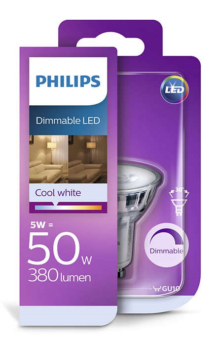 Philips LED SPOT50 5W GU10 E14 Studená 4000K STMIEVATEĽNA