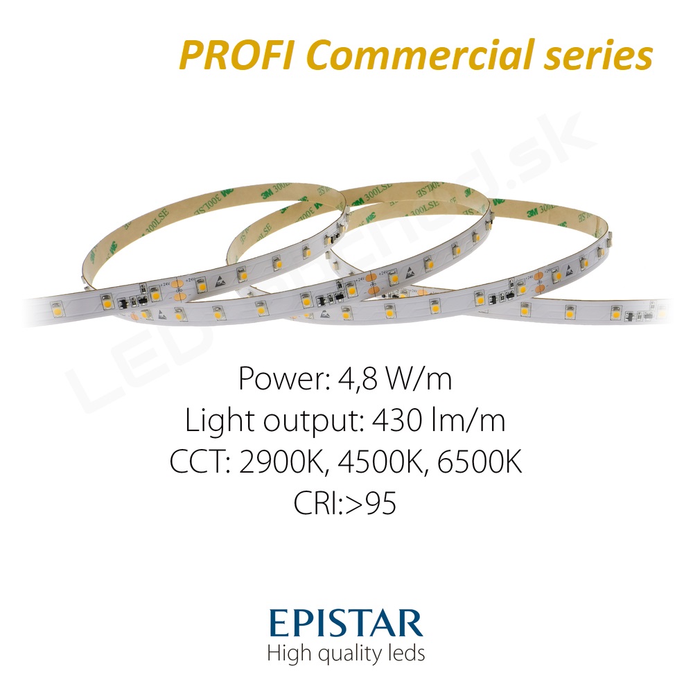 LED pás PROFI Commercial 4,8W/m 60LED/m CRI97 (CW 6000K) - 430lm/m