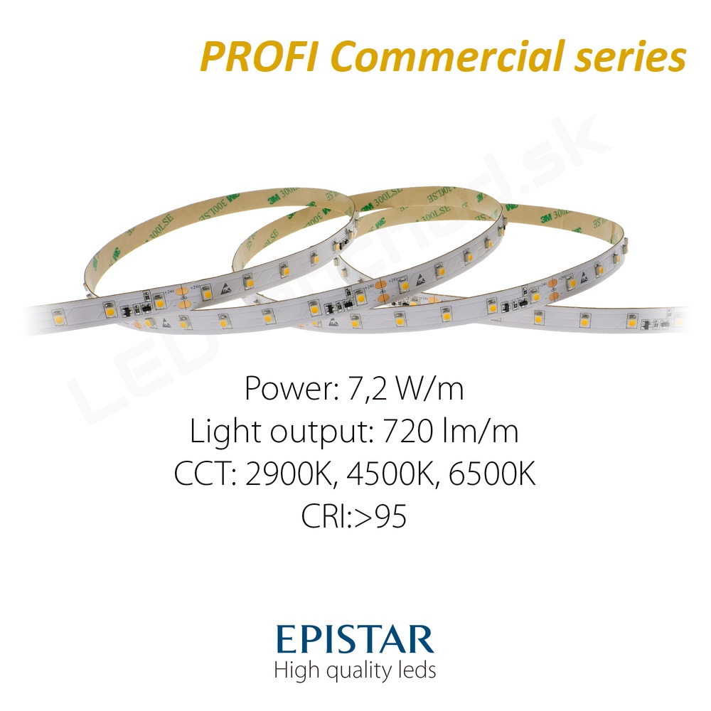 LED pás PROFI Commercial 7,2W/m 60LED/m CRI97 (CW 6000K) - 720lm/m