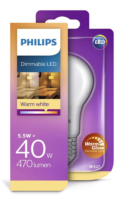 Philips LED CLA40 6W E27 Teplá biela 2700K STMIEVATEĽNA