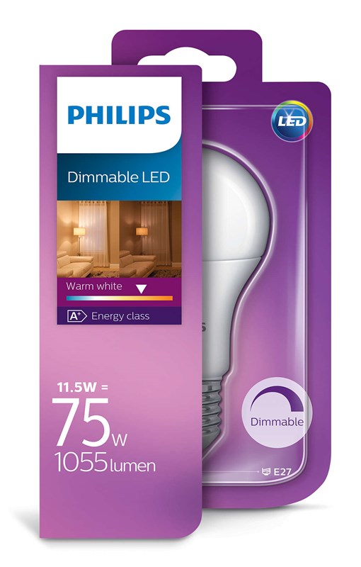 Philips LED CLA75 11,5W E27 Teplá biela 2700K STMIEVATEĽNA