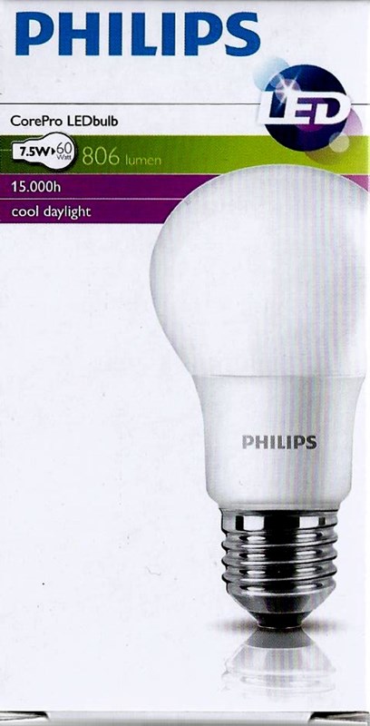 Philips LED CLA60 7,5W  E27 Studená denná 6000K