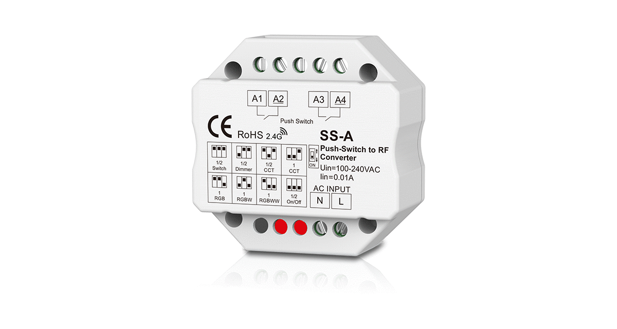 RF prevodník Attractive pre 2 nástenné vypínače 100-240V AC SS-A