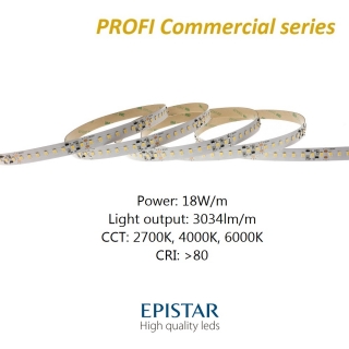 LED pás PROFI Commercial 18W/m 128LED/m CRI80 (WW 2700K) - 2890lm/m