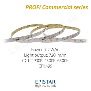 LED pás PROFI Commercial 7,2W/m 60LED/m CRI97 (WW 2700K) - 600lm/m