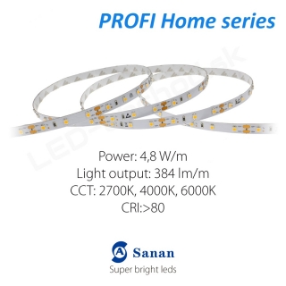 LED pásik PROFI Home 4,8W/12V, 60 LED/m CRI>80 (WW 2700K) -  354lm/m