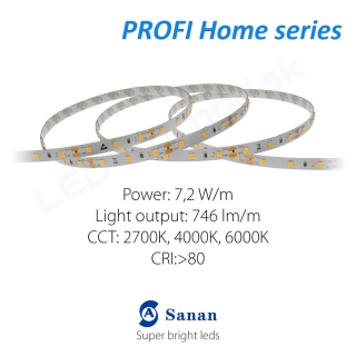 LED pásik PROFI Home 7,2W/12V, 60 LED/m CRI>80 (CW 6000K) - 723lm/m