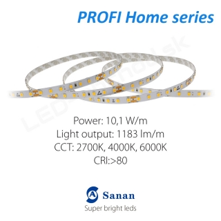 LED pásik PROFI Home 10,1W/24V, 98 LED/m CRI>80  (CW 6000K) - 1147lm/m 