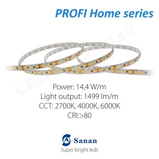 LED pásik PROFI Home 14,4W/12V, 120 LED/m CRI>80 (WW 2700K) - 1379lm/m