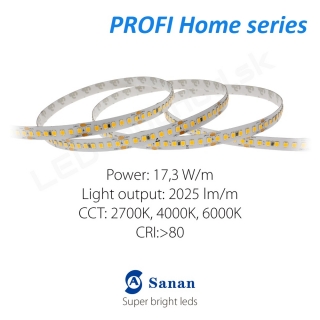 LED pásik PROFI Home 17,3W/24V, 168 LED/m CRI>80 (NW 4000K) - 2025lm/m