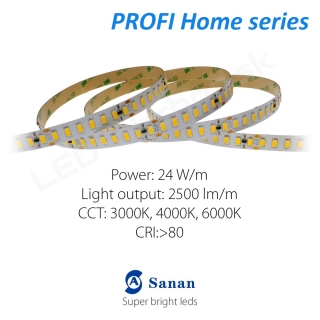 LED pás PROFI Home 24W/24V, 120 LED/m (WW 3000K) -  2400lm/m