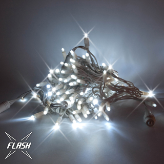 LED svetelná reťaz, 5m,ľadová biela, flash, biely kábel, 60 diód, EASY FIX IP67