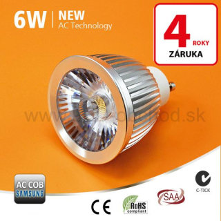 6W stmievateľná LED žiarovka COB ,série PREMIUM - GU10 (WW/NW) 