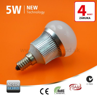 5W stmievateľná LED žiarovka COB ,série PREMIUM - E14 (WW/NW)