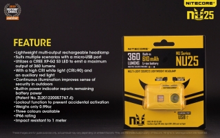 Nabíjateľná LED Čelovka Nitecore NU25, USB – žltá